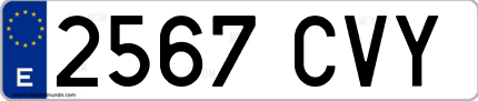 Ejemplo de matrícula de coche ordinaria 2567 CVY
