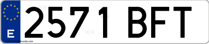 Ejemplo de matrícula de coche ordinaria 2571 BFT