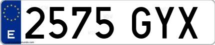 Ejemplo de matrícula española 2575 GYX
