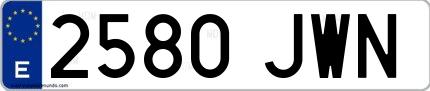 Ejemplo de matrícula española 2580 JWN