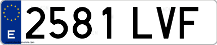 Ejemplo de matrícula de coche ordinaria 2581 LVF