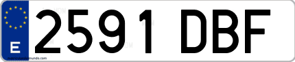 Ejemplo de matrícula de coche ordinaria 2591 DBF