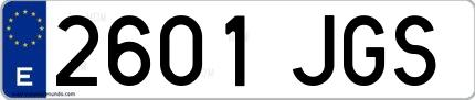 Ejemplo de matrícula española 2601 JGS