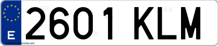 Ejemplo de matrícula de coche ordinaria 2601 KLM