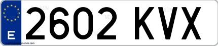 Ejemplo de matrícula española 2602 KVX