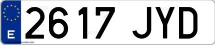 Ejemplo de matrícula española 2617 JYD