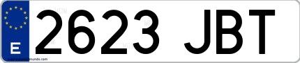 Ejemplo de matrícula española 2623 JBT