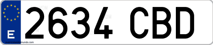 Ejemplo de matrícula de coche ordinaria 2634 CBD