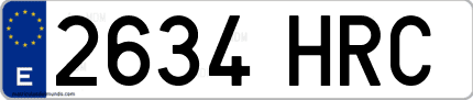Ejemplo de matrícula de coche ordinaria 2634 HRC