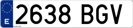 Ejemplo de matrícula española 2638 BGV