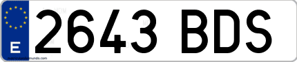 Ejemplo de matrícula de coche ordinaria 2643 BDS