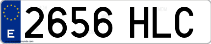 Ejemplo de matrícula de coche ordinaria 2656 HLC