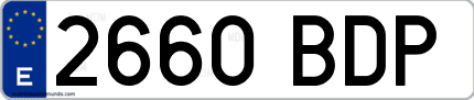 Ejemplo de matrícula de coche ordinaria 2660 BDP