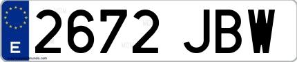 Ejemplo de matrícula española 2672 JBW
