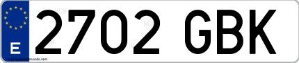 Ejemplo de matrícula española 2702 GBK