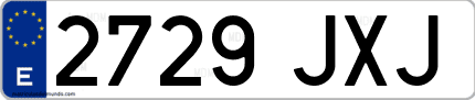 Ejemplo de matrícula de coche ordinaria 2729 JXJ