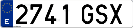 Ejemplo de matrícula de coche ordinaria 2741 GSX