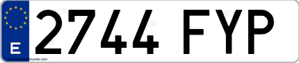 Ejemplo de matrícula de coche ordinaria 2744 FYP