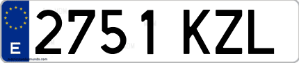 Ejemplo de matrícula de coche ordinaria 2751 KZL
