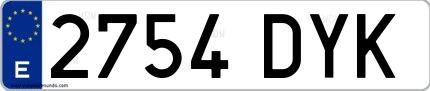 Ejemplo de matrícula española 2754 DYK