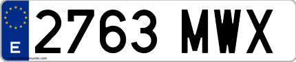 Ejemplo de matrícula de coche ordinaria 2763 MWX