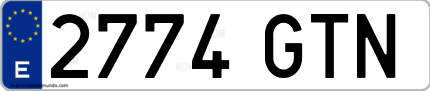 Ejemplo de matrícula de coche ordinaria 2774 GTN