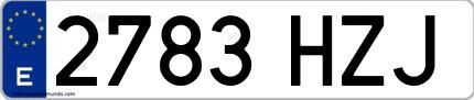 Ejemplo de matrícula española 2783 HZJ