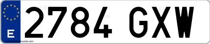 Ejemplo de matrícula española 2784 GXW