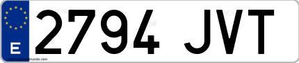 Ejemplo de matrícula de coche ordinaria 2794 JVT