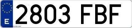 Ejemplo de matrícula española 2803 FBF