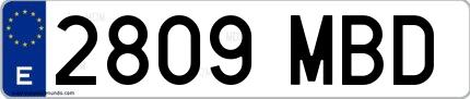 Ejemplo de matrícula española 2809 MBD