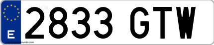 Ejemplo de matrícula de coche ordinaria 2833 GTW