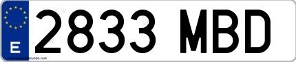 Ejemplo de matrícula española 2833 MBD