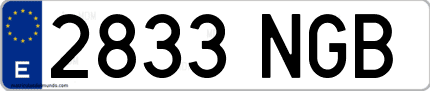 Ejemplo de matrícula de coche ordinaria 2833 NGB