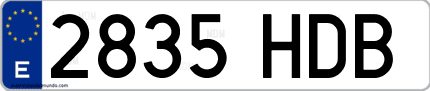 Ejemplo de matrícula de coche ordinaria 2835 HDB