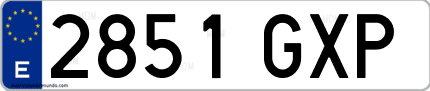 Ejemplo de matrícula de coche ordinaria 2851 GXP