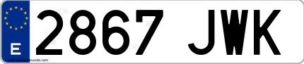 Ejemplo de matrícula española 2867 JWK