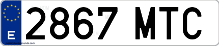 Ejemplo de matrícula de coche ordinaria 2867 MTC