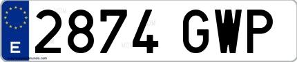 Ejemplo de matrícula española 2874 GWP