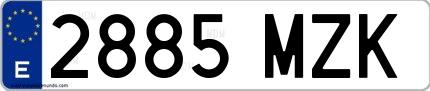 Ejemplo de matrícula española 2885 MZK