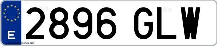 Ejemplo de matrícula española 2896 GLW