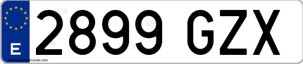Ejemplo de matrícula de coche ordinaria 2899 GZX