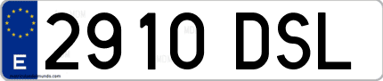 Ejemplo de matrícula de coche ordinaria 2910 DSL