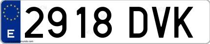 Ejemplo de matrícula española 2918 DVK