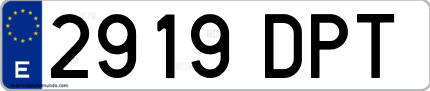 Ejemplo de matrícula de coche ordinaria 2919 DPT