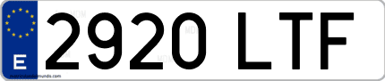 Ejemplo de matrícula de coche ordinaria 2920 LTF