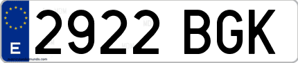 Ejemplo de matrícula de coche ordinaria 2922 BGK