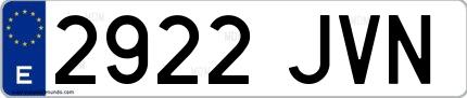 Ejemplo de matrícula española 2922 JVN