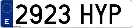 Ejemplo de matrícula de coche ordinaria 2923 HYP