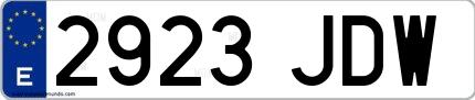 Ejemplo de matrícula española 2923 JDW